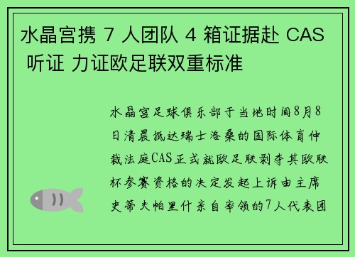 水晶宫携 7 人团队 4 箱证据赴 CAS 听证 力证欧足联双重标准